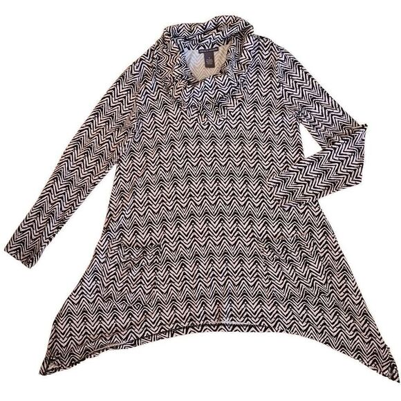 Chelsea & Theodore Womens Chevron Draped Neck Tunic Black White Size Medium - Picture 3 of 15